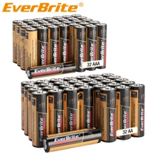 EverBrite 64PCS Alkaline Battery Pack 32PACK AA/32PACK AAA Alkaline Battery PACK