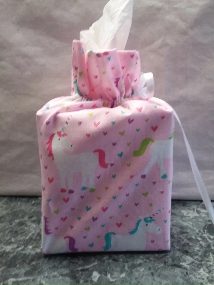 Unicorns on pink Cotton Fabric Handmade square Tissue Box Cover - Image 2 of 3