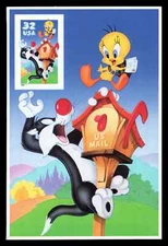 US Scott # 3204c, Sylvester & Tweety, Pane with (1) 1998 32¢ Stamp MNH