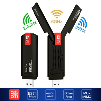 WiFi 6E USB 3.0 WiFi Adapter Driver Free Tri-band 5374Mbps Wireless Network Card