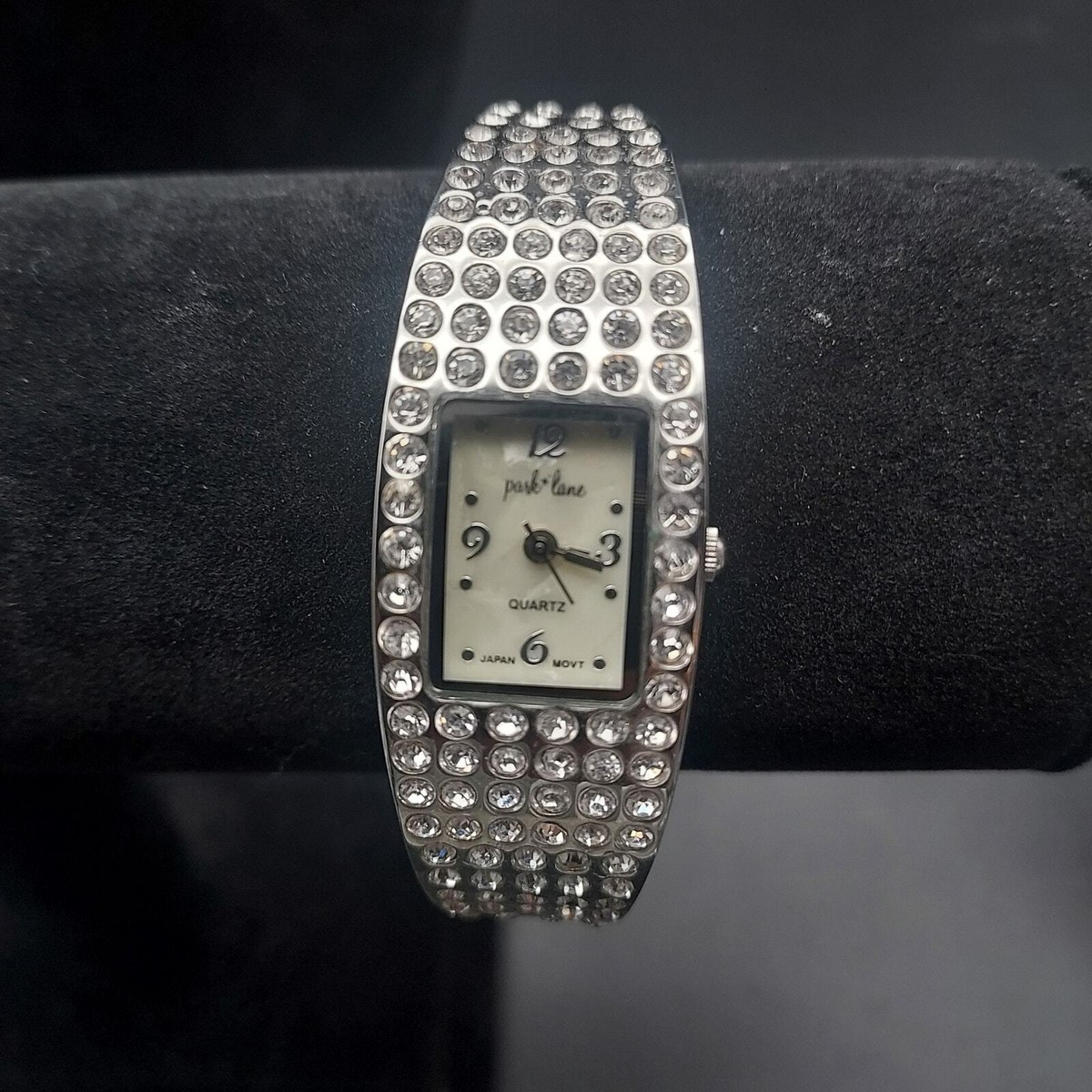 Park Lane Watch Silver Tone Rhinestone Clamp Bangle Bracelt Quartz