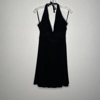 White House Black Market Deep V Halter Neck Dress Backless A Line Black  Size 4 | eBay