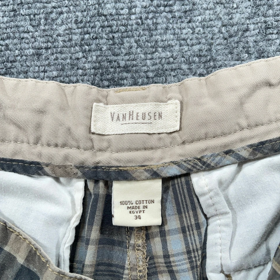 Pantalones Cortos Van Heusen Para Hombres 34 Beige Marrón Cuadros Carga Pantalones Cortos Informales Aire Libre #AB401 Foto 3 de 4