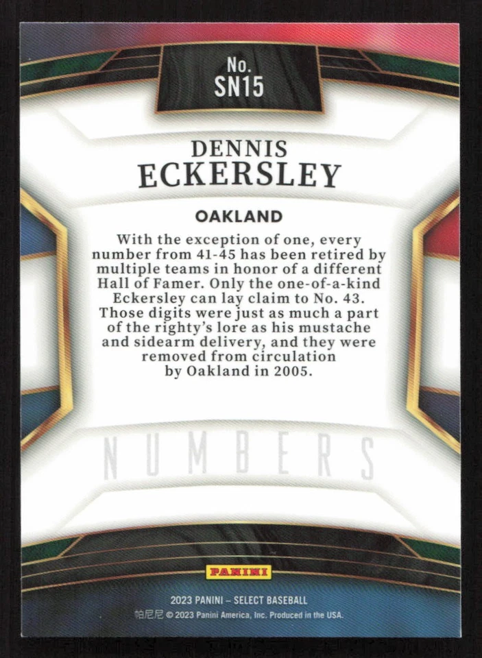 2023 Panini Select Dennis Eckersley Select Numbers #SN15 Card - Image 2 of 2