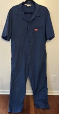 Dickies Coveralls Mens Size XL Blue Short Sleeve Jumpsuit Bib ButtonUp Mechanic