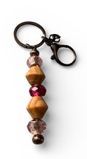 Beaded Key Chain Handmade Light And Dark Pink Beads with Wooden Beads