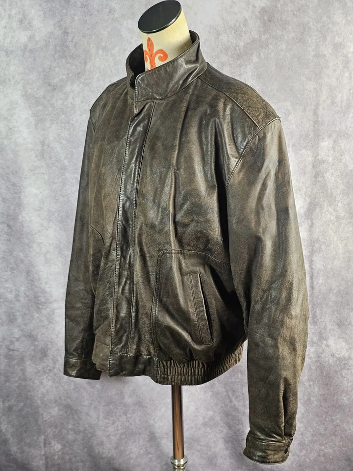 Chaqueta de cuero REED de colección años 80 bombardero motocicleta motociclista marrón hombre 44 forro extraíble. Foto 3 de 4