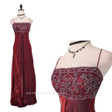 Vintage Morgan Co Prom Dress Maxi Gown 8 Red Y2K Babydoll Fairy Split Empire 90s