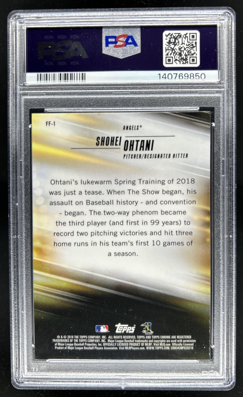 2018 Topps Chrome Shohei Ohtani Freshman Flash RC Rookie #FF-1 Angels PSA 8 view 2