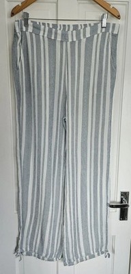 Klass White Blue Striped Trousers Size 14 Wide Leg 30'' Inside Leg Summer Holiday