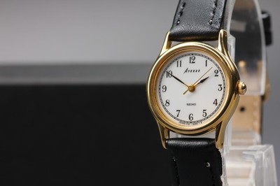 Seiko Gold Damen Qz Uhr New Batt 1F21-0C20 Vintage 1990 Near Mint From JAPAN