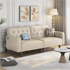  63in Convertible Futon Sofa Bed Couch Bed with USB Ports for Living Room