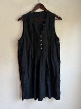 Quince 100% European Linen Sleeveless Swing Dress XL Black Minimalist Luxury