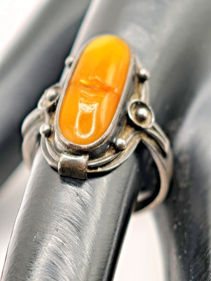 Design Bernstein 835 er Silber Silberring Fischland Vintage Amber Butterscotch - Bild 2 von 4