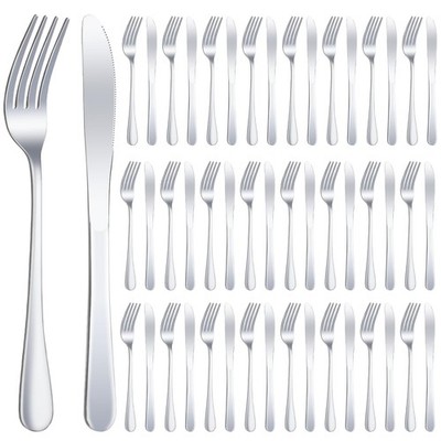 24 Pcs Stainless Steel Silverware Dinner Fork and Knife Set Flatware Forks Si...