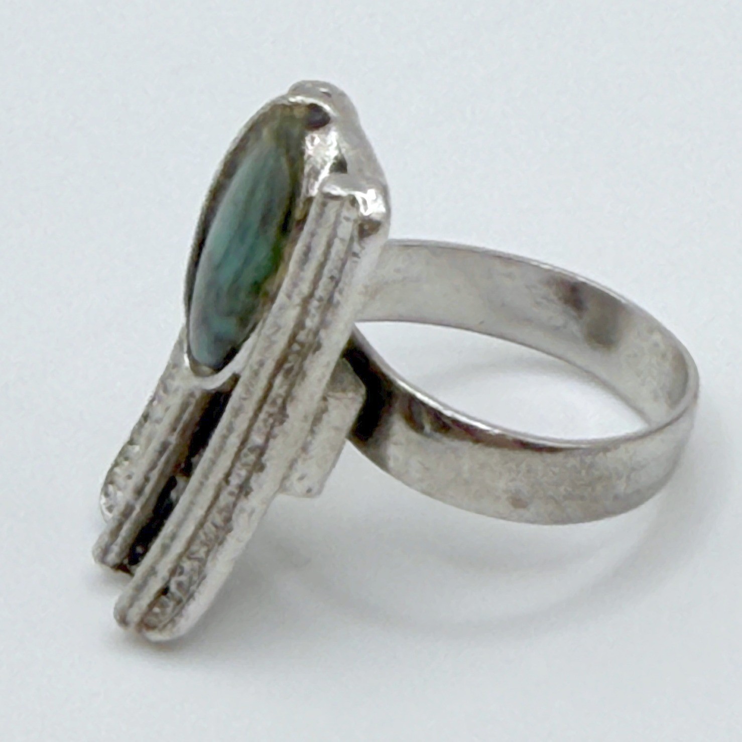 Silver Tone Vertical Stone Ring Adjustable Size 6… - image 3