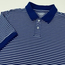 Saddlebred Polo Shirt Mens Large Blue White Striped Comfort Flex Cotton Blend