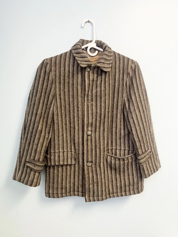 Abrigo chaqueta de lana vintage años 40 Tom Sawyer ropa exterior cabina niños grandes rayas raro Foto 2 de 4
