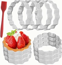 10Packs Perforated Tart Rings Stainless Steel Cake Ring Metal Pastry Ring Molds 