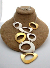 RLM Bronze Silver Open Circle Hoops Modernist Statement Bib Necklace 23.5 In