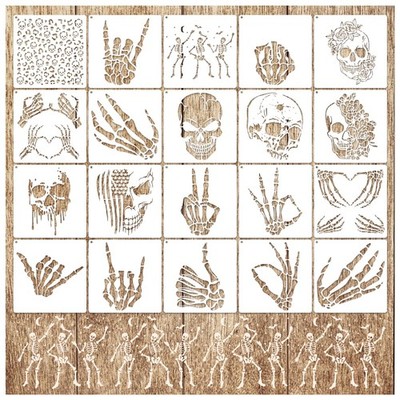 Skull Stencils for Painting on Wood Reusable Drawing Skeleton medium, white 