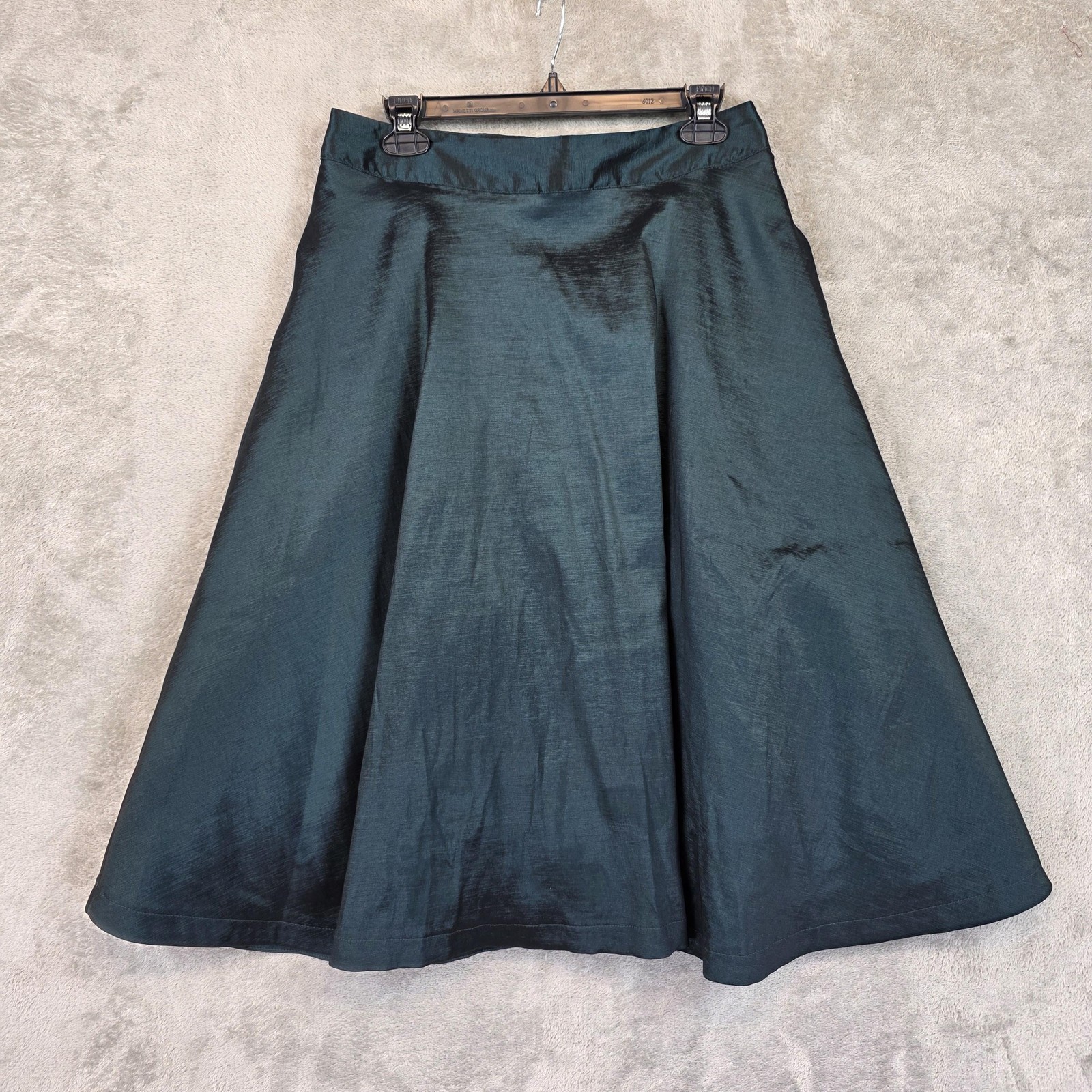 ModCloth Skirt Womens L Green Satin A Line Midi Full Lined Zip Back Party Formal