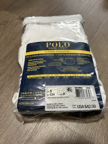Polo Ralph Lauren Men's 100% Cotton 3 Classic Fit White Trunks - Size S - Picture 5 of 5