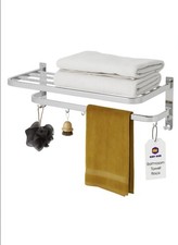 Towel Rack Chrome Finish Foldable Bathroom Wall Mount 24 Inch Towel Rack Hooks