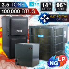 ACiQ 3.5 Ton 96% 100K BTU NG/LP Gas Furnace & R32 Central Air Conditioner System