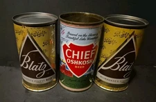 1950's Chief Oshkosh Beer and Blatz Beer Flat Top Beer Cans (3).