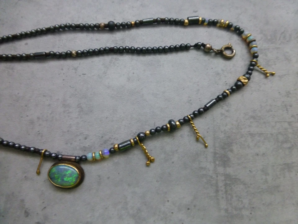 Designer Goldschmiede Silberschmiede Handarbeit Gold Silber Opal Hämatit Kette - Bild 2 von 4