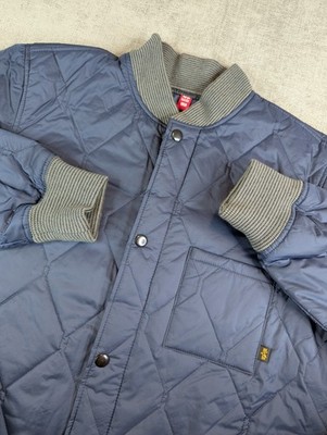 Alpha Industries Jacket Mens L Navy Diamond Quilted Ribbed Collar Military Style