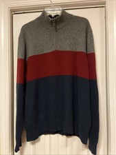 Lands' End 100 Cashmere Quarter-Zip Pullover Sweater - Gray Blue Burgundy - XL