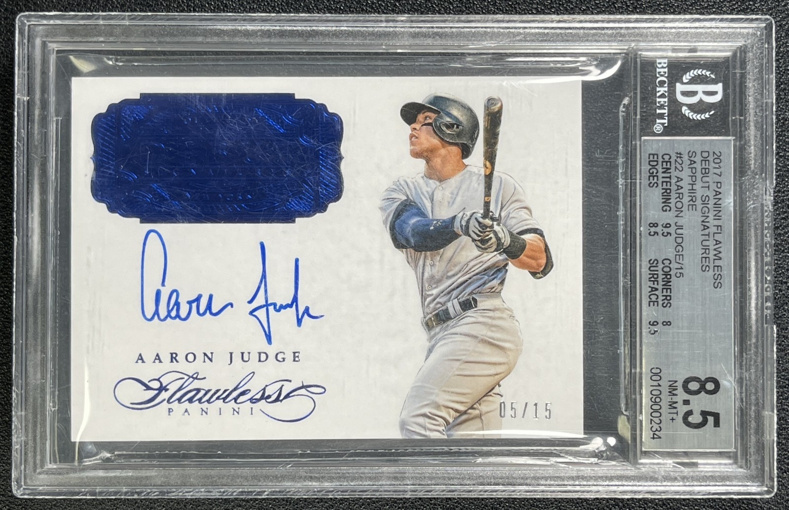 AARON JUDGE BGS 8.5 2017 PANINI FLAWLESS #FDS-AJ ROOKIE DEBUT AUTO SAPPHIRE 5/15 view 1