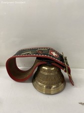 wiss Signed Bronze Cow Bell with Original Leather Strap