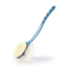 Shower Body Brush with Bristles and Loofah,Back Scrubber Bath Mesh Blue
