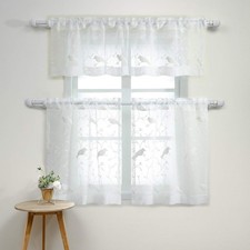 VOGOL Embroidered Tier Curtains for Living Room, Farmhouse Valances for Kitch...