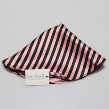 Italo Ferretti NWT 100 Silk Pocket Square In Pink  Black Stripes Made in Italy