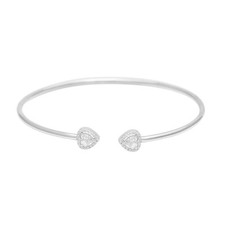 925 Sterling Silver Two Heart Halo White Cz Open Cuff Bracelet For Kids Jewelry