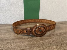 Vintage Chambers Fred Harvey Tooled Leather Belt  Buckle Steerhide Size 36
