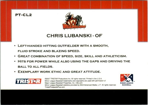 2007 TRISTAR Prospects Plus Protential #CL2 Chris Lubanski - BB - Picture 2 of 2