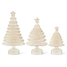 K  K Interiors - Set of 3 Gold Glass Iced Layers Christmas Trees - 55167A-GO