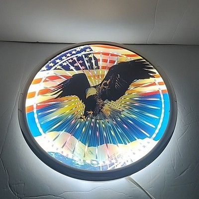 Vintage Patriotic Americana Bald Eagle Wall Decor Mechanical Read  Lights Up
