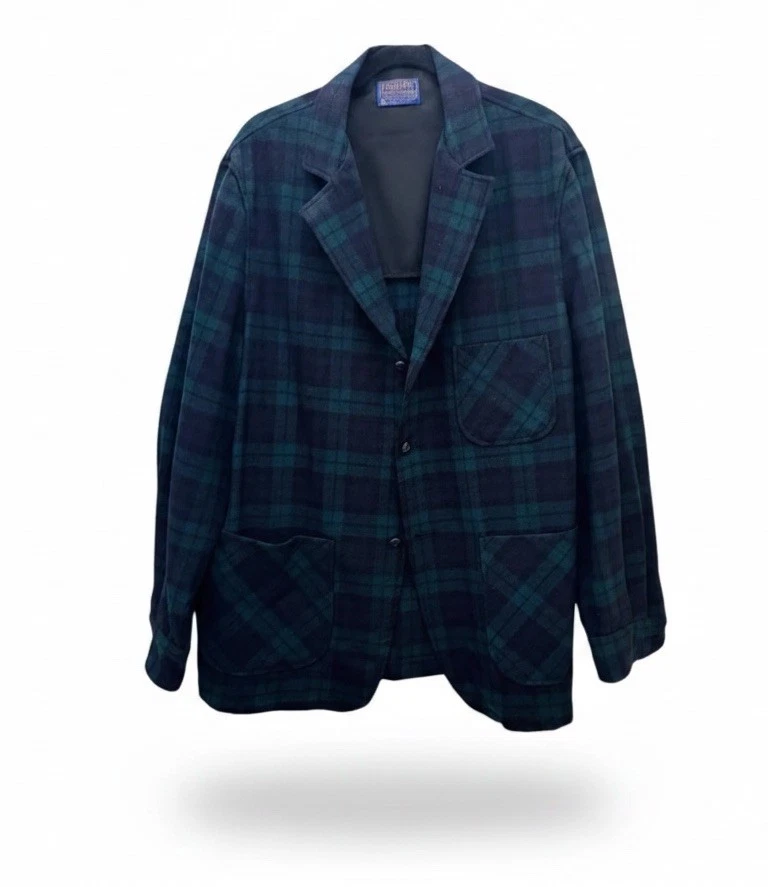 Vtg Pendleton Blazer Black Watch Print Jacket 3 Button Unisex Size XL image 2