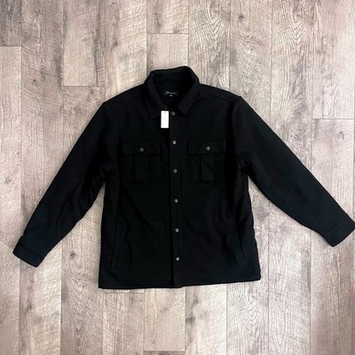 Banana Republic Mens Sherpa Lined Shirt Jacket Black Twill Snap Front Large NWT