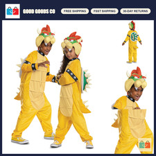 Bowser Costume Hooded Jumpsuit for Kids, Super Mario Character Outfit, Size 10-1