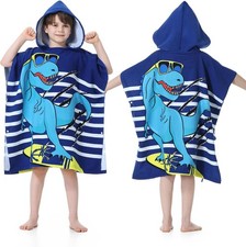 Super Soft Kids Hooded Bath Towel with Drawstring Bag - Blue Dinosaur Fun