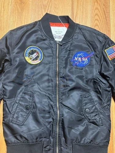 Asstseries Militare Bomber Jacket NASA 100th Space Mission Patch Sz Medium Black image 2
