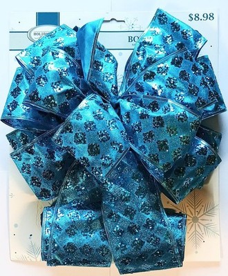 HOLIDAY Time Premiun Bow 'Türkis gemustert' Weihnachtsbaum Schleife mit DrahtUSA