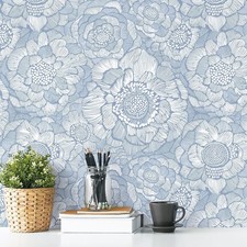 Peel and Stick Wallpaper Blue Floral Wall Paper Self Adhesive Removable Water...